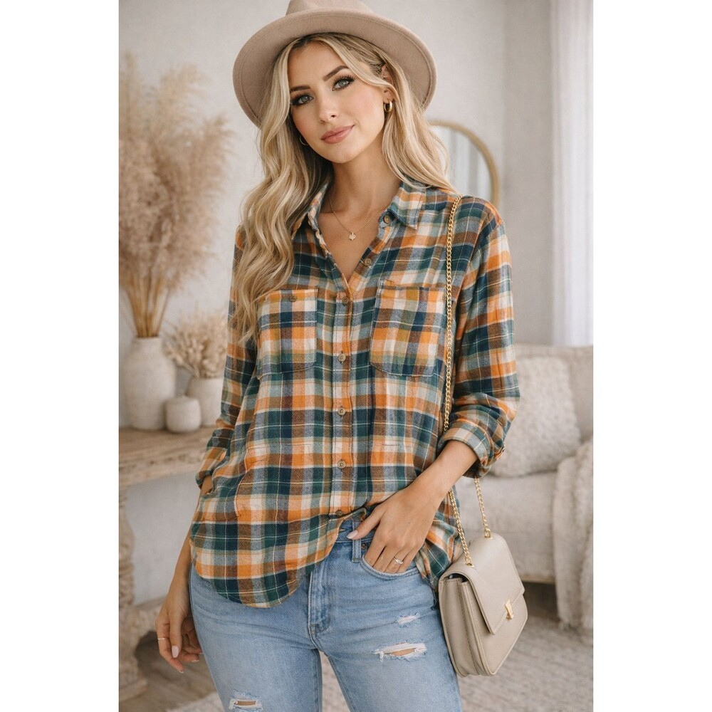 ANTHROPOLOGIE PILCRO Plaid Check Top Shirt Women's MEDIUM Flannel Style Pocket